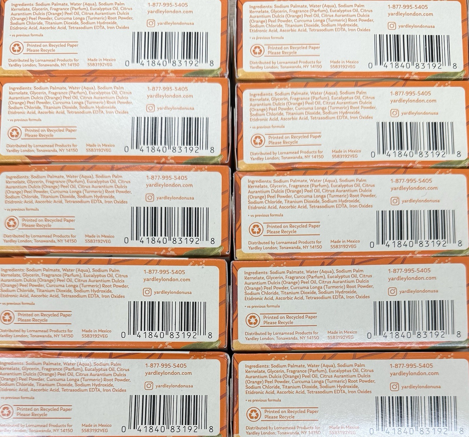 Yardley London Vitamin C Turmeric & Orange Peel Moisturizing Bath Bar Pack of 10