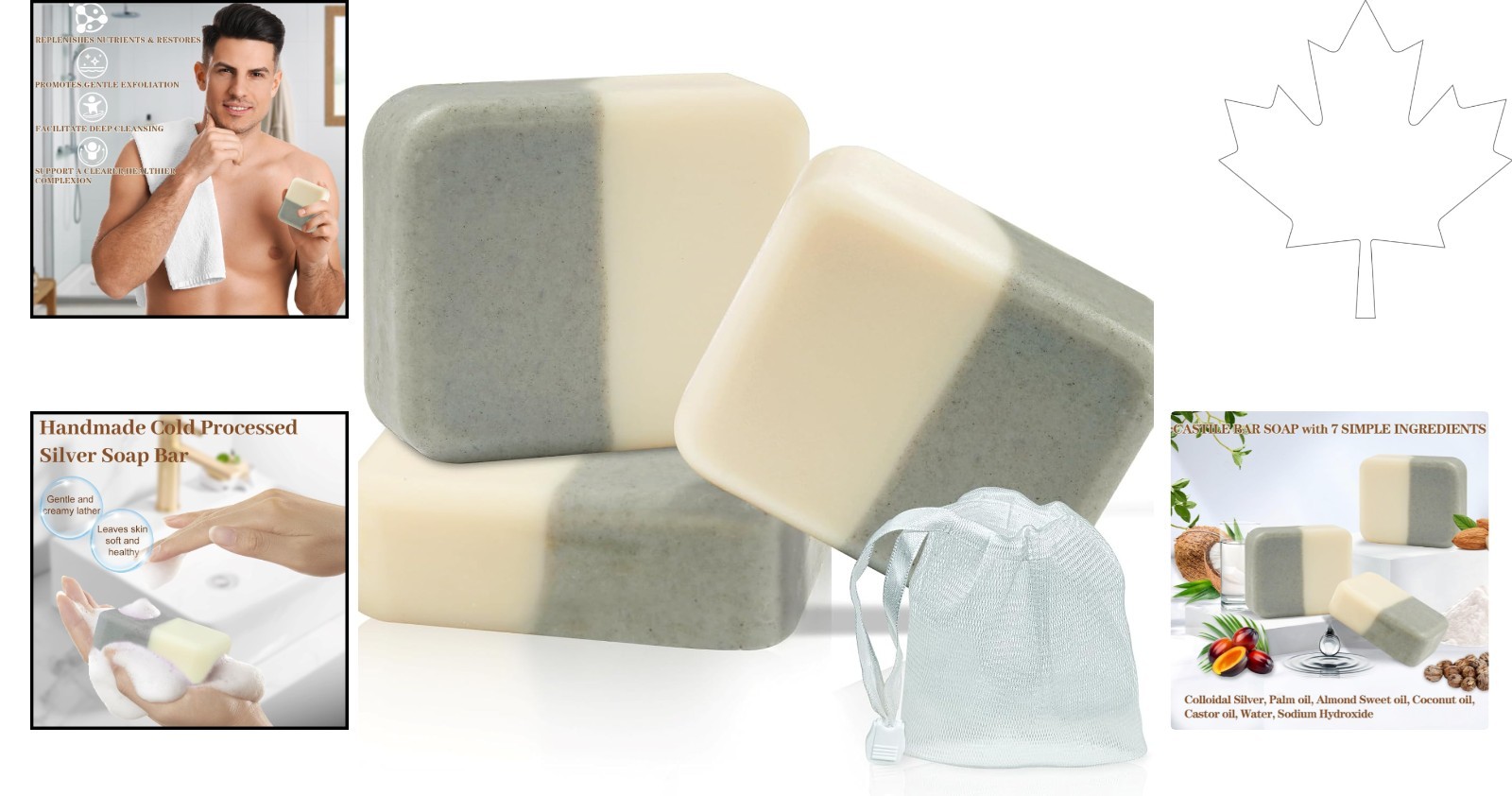 3 Pack Unscented Colloidal Silver Soap Bar – Moisturizing Cleanser for Body Odor