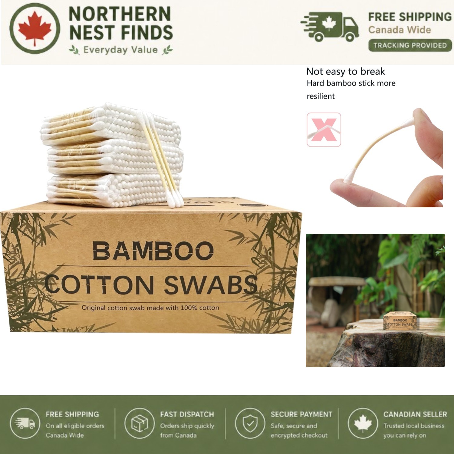 Sustainable 1200 Biodegradable Swabs with Strong Wooden Sticks & Cotton Tips