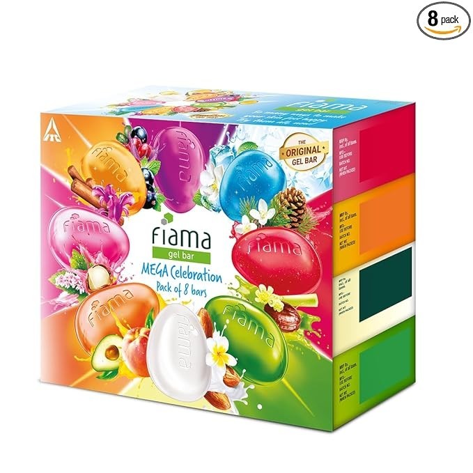 Fiama Gel Bathing Bar Mega Celebration Pack, With 8 Unique Gel Bars, 1000g,125g