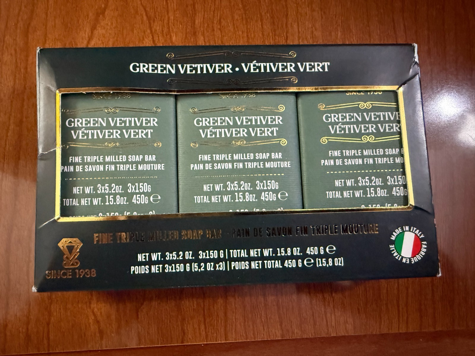 Saponificio Varesino Men’s Triple Milled Italian Luxury Soap Bars Green Vetiver