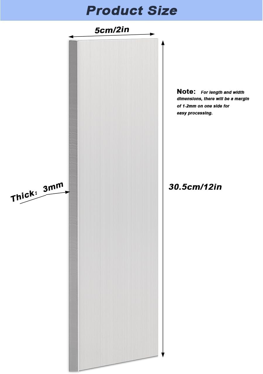 2 Pcs Square Aluminum Flat Bar, 1/8”(3mm) Thickness x 2” Width x 12” Length,
