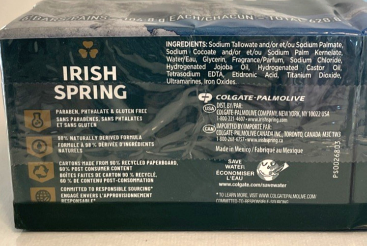 6 Irish Spring Active Scrub 12 HR Fresh Deodorant Soap 3.7 oz each