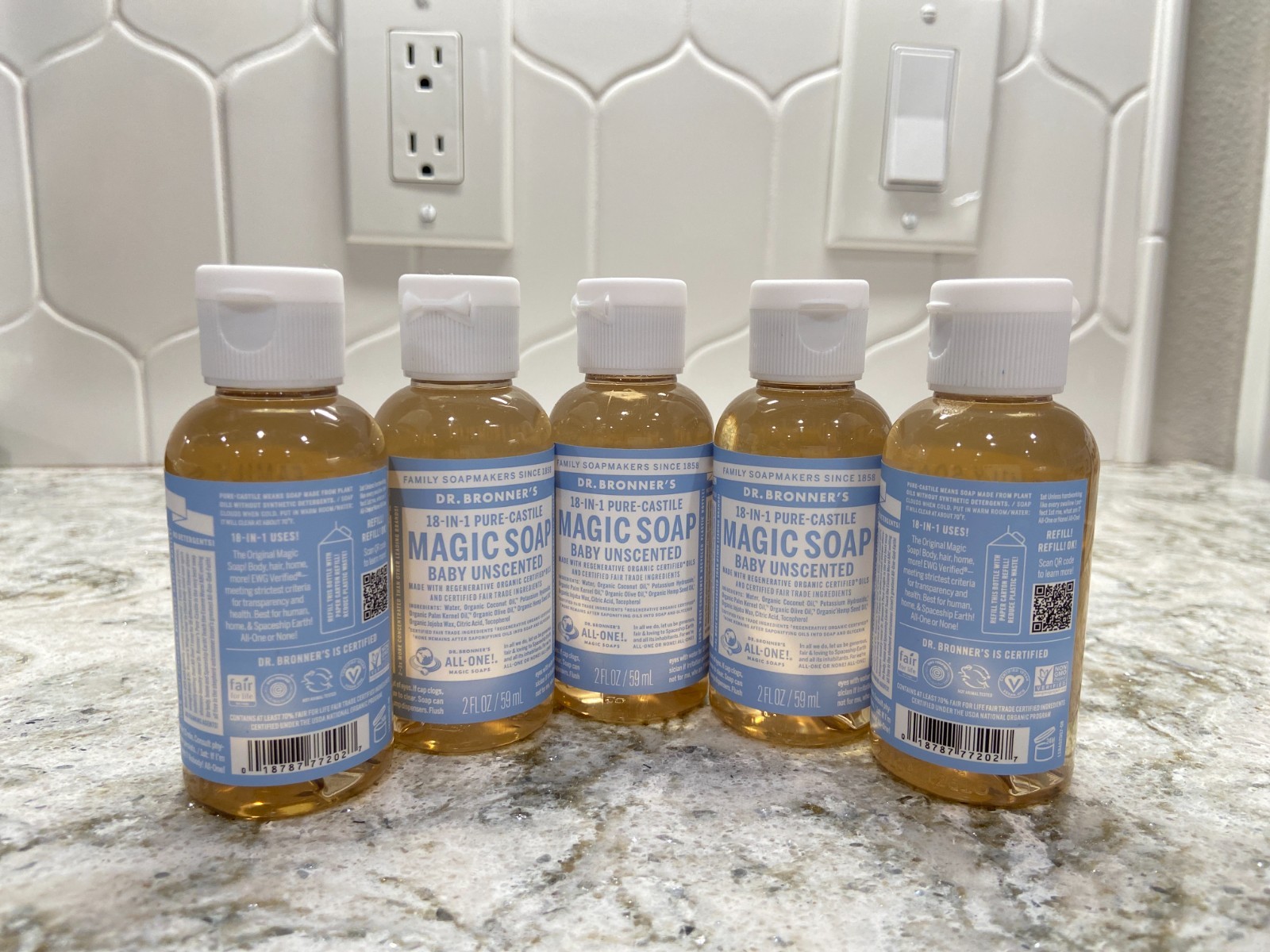 Dr Bronner s Pure Castile Liquid Soap 2oz, 18 In 1, Organic, Pack of 5