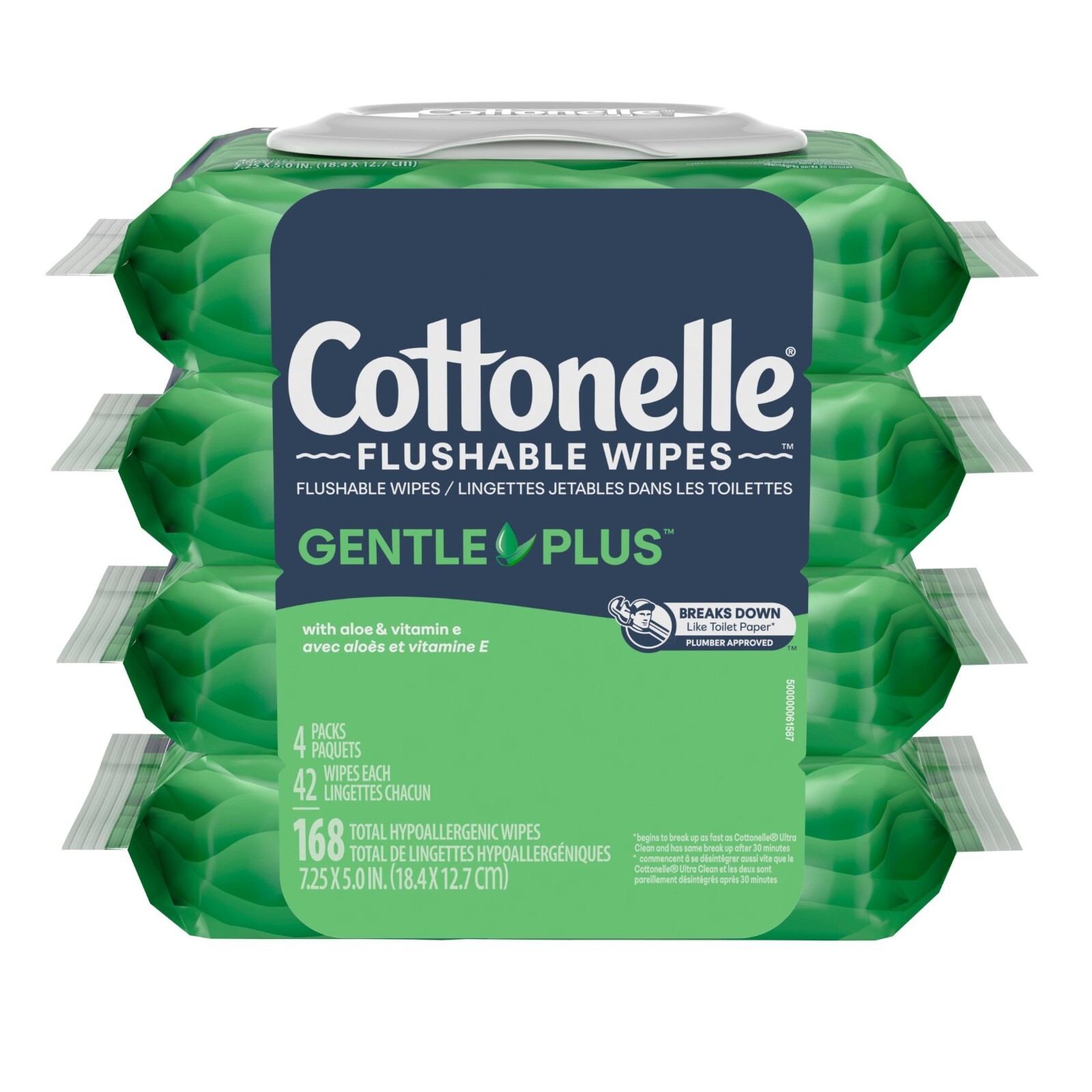 Cottonelle GentlePlus Flushable Wet Wipes, 4 Flip-Top Packs (168 Total Flushable
