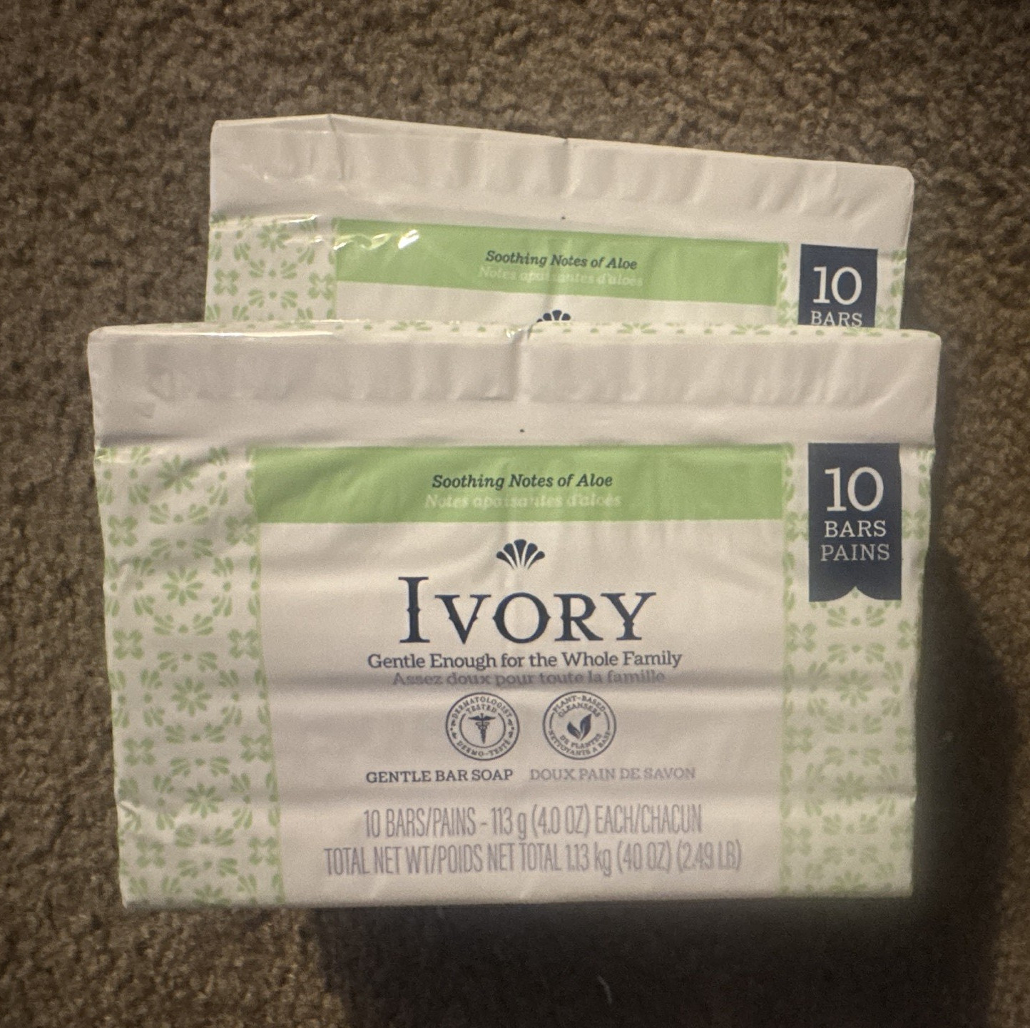 Ivory Gentle Aloe Scent Bar Soap Multipack, 10 Bars 4 oz Each 2 pack