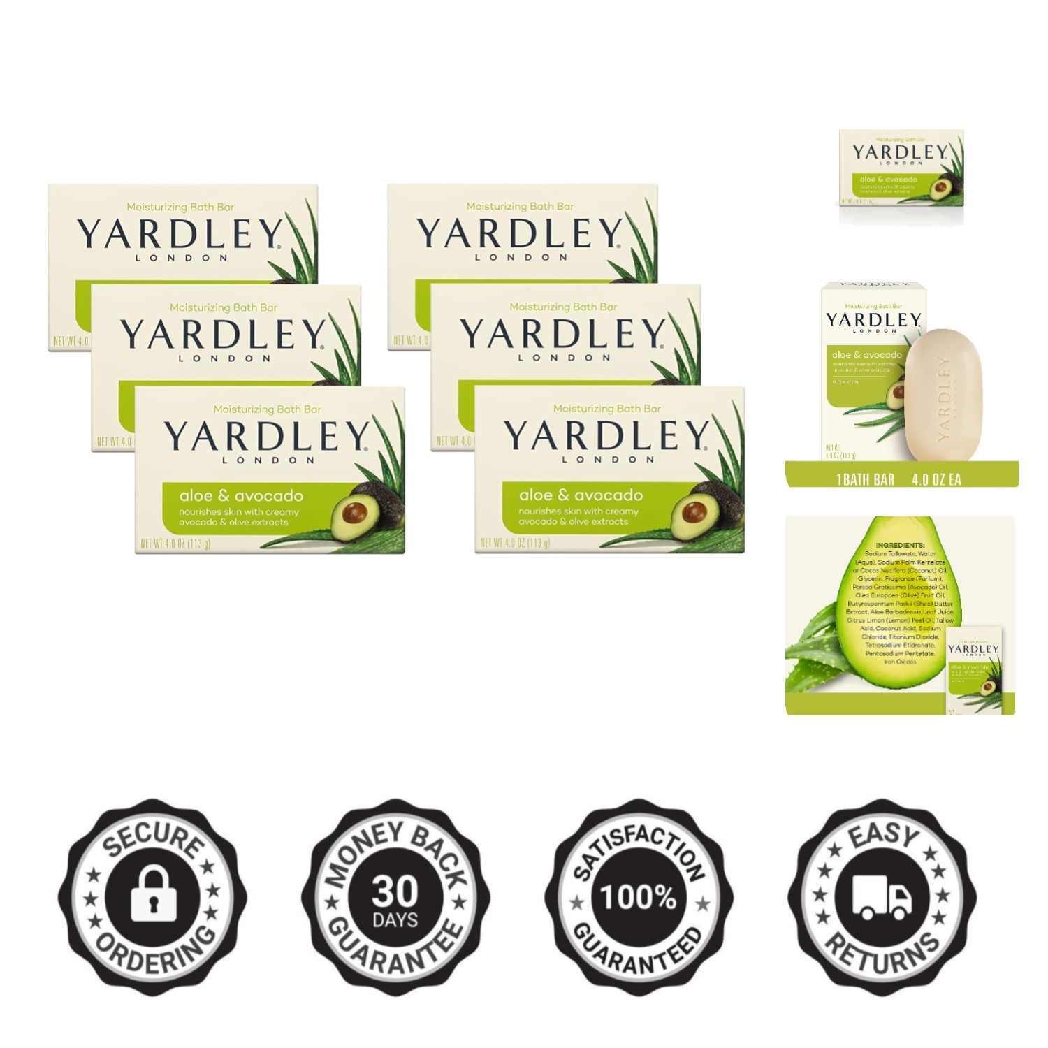 Deeply Moisturizing Aloe and Avocado Bath Bars – 6 x 4 oz with Herbal Scent