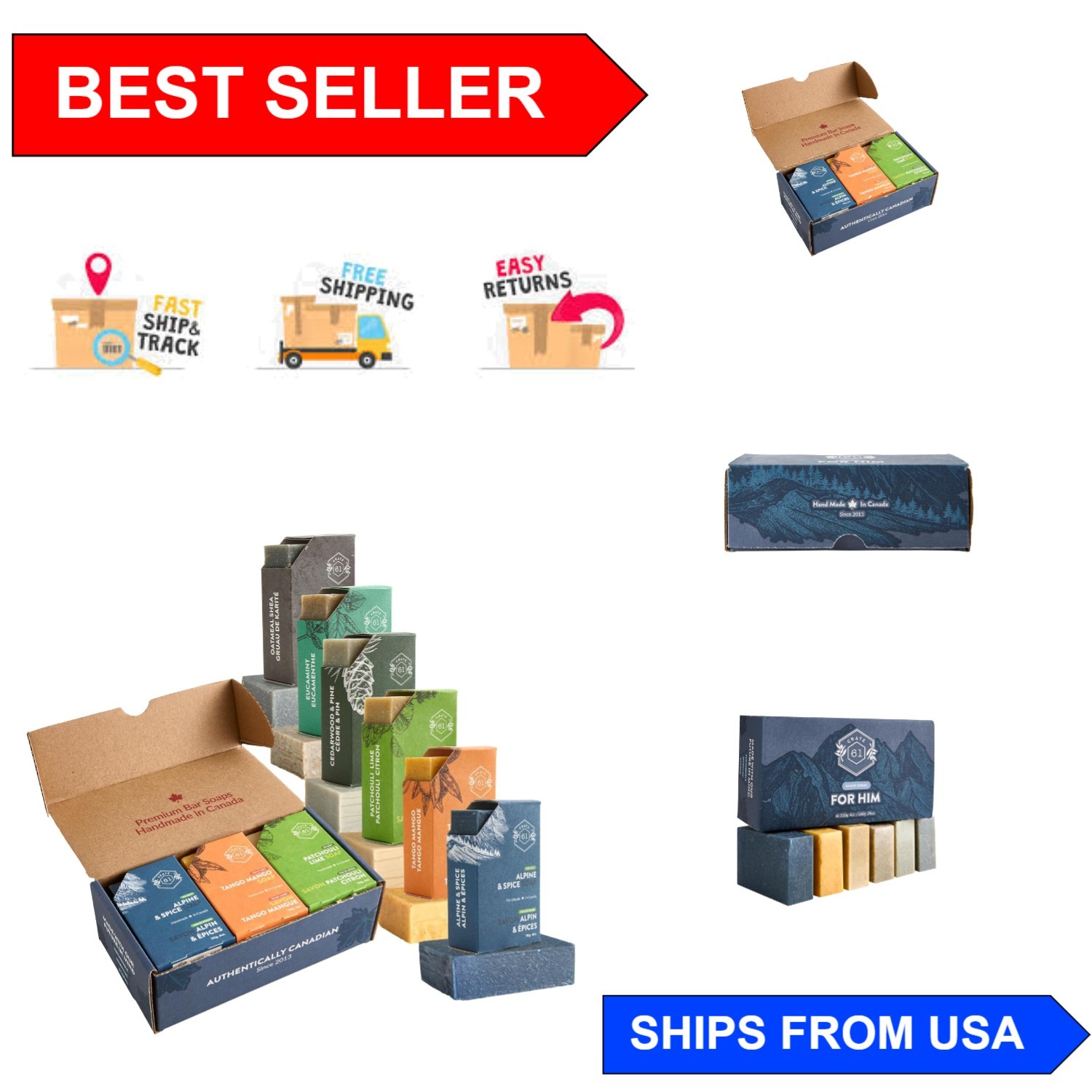 6-Piece Cold Process Soap Collection for Him – Eco-Friendly Luxury