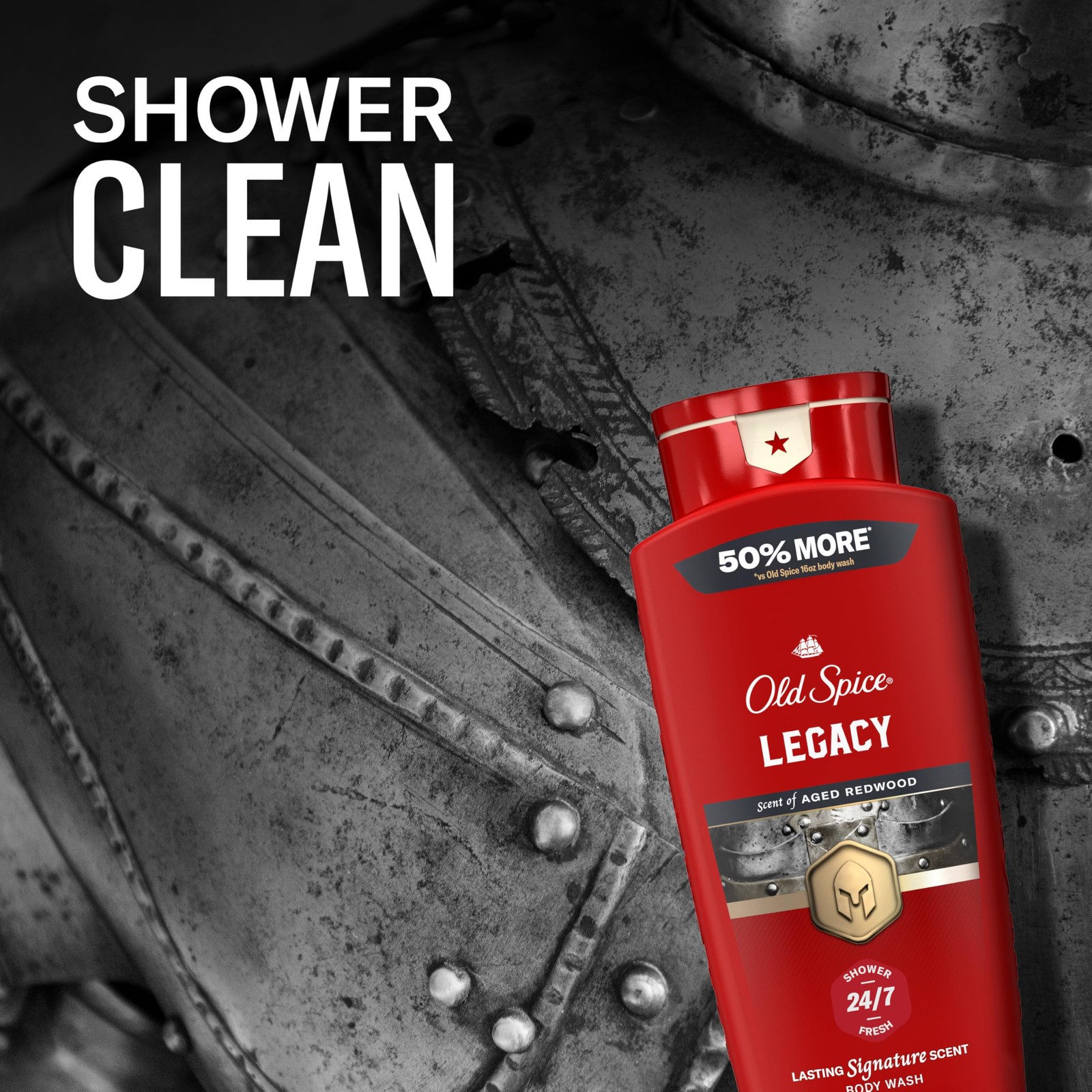 Old Spice Body Wash for Men, 24/7 Shower Fresh & 24 Ounce (Pack of 1), Red
