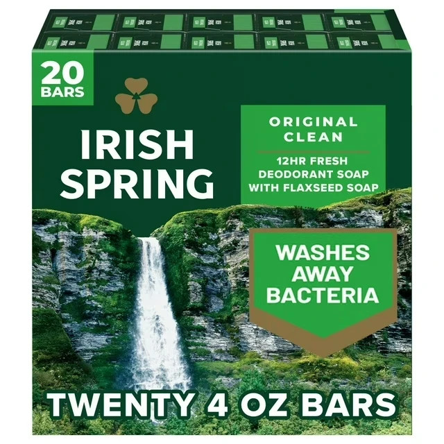 Irish Spring Bar Soap Original Clean 4oz 20 Pack Refreshing Deodorant