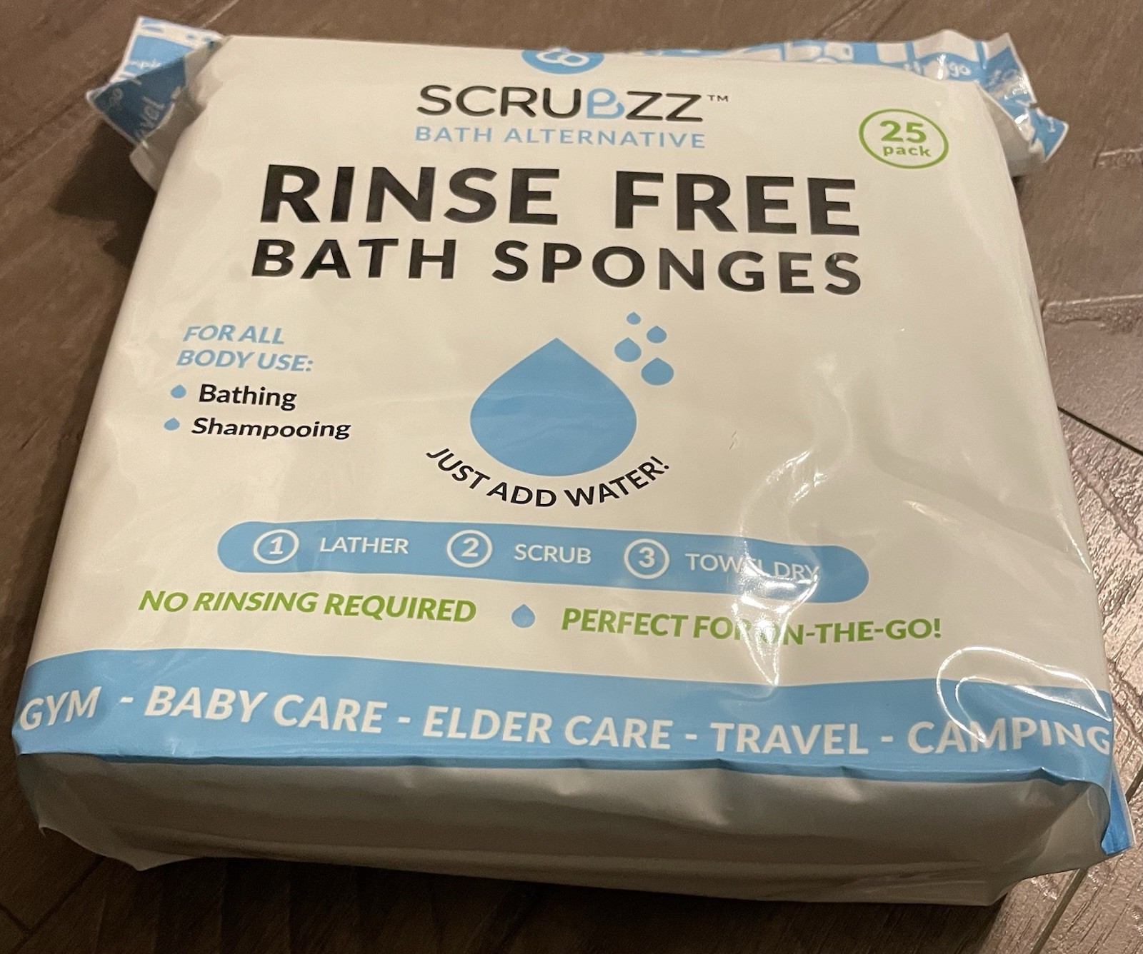 Scrubzz Disposable Rinse Free Bathing Wipes 25 Pack All-in-1 Single Use Shower