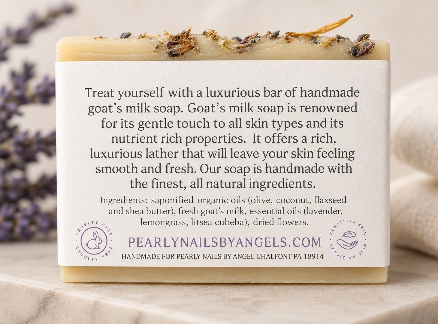 Pearly Nails by Angel Handmade Goat’s Milk Soap Lavender Lemongrass 4oz