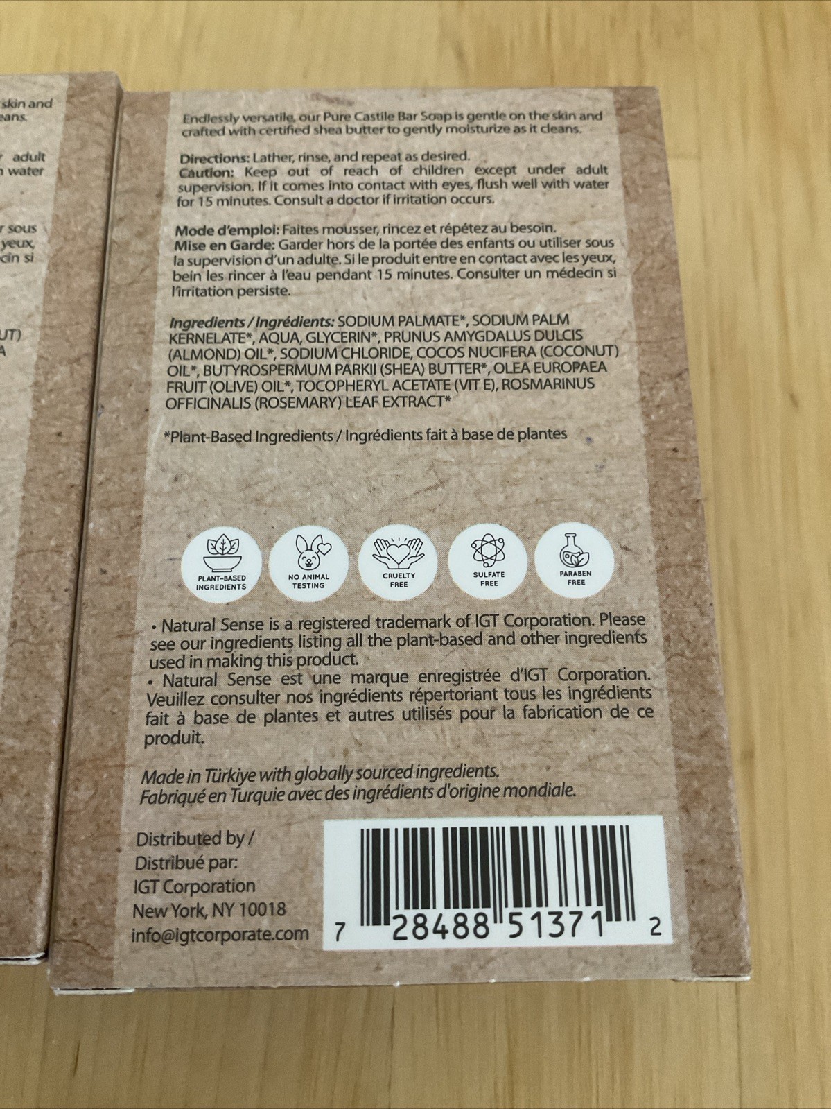 2 NEW Natural Sense Plant-Based Pure Castile Bar Soap Almond.