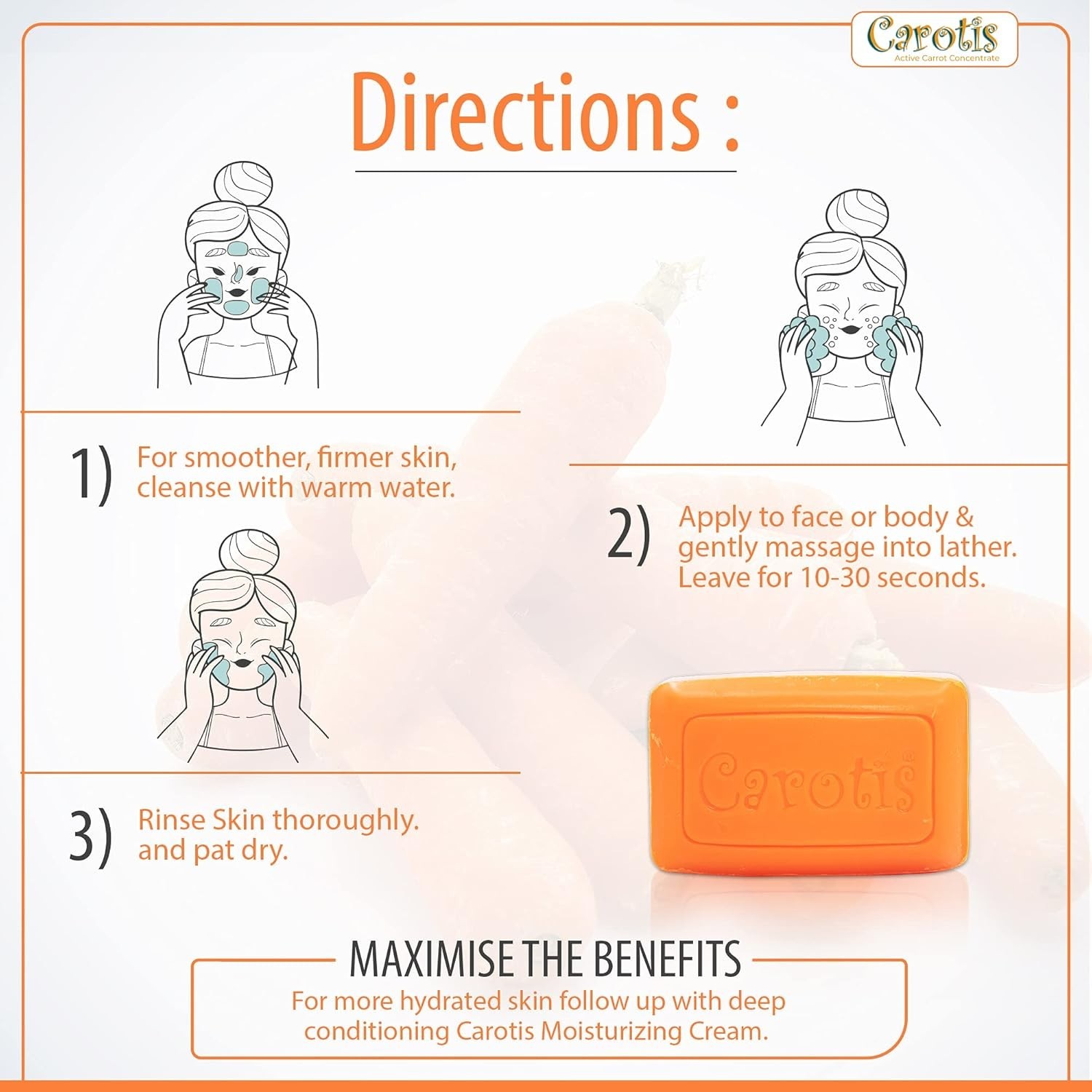 Carotis Beauty Soap 2-Pack | 80g Each Refreshing Cleansing Bars with Carrot Oil