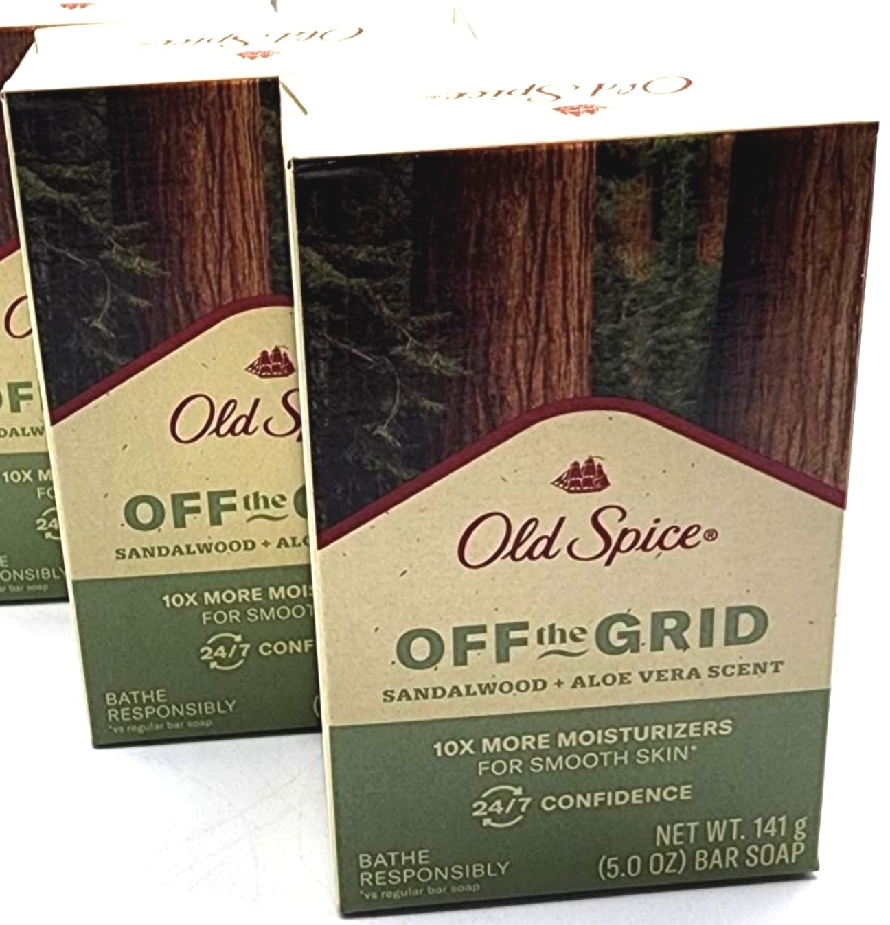 2 Bars Old Spice OFF THE GRID Moisturize Exfoliating Sandalwood Aloe Vera Soap