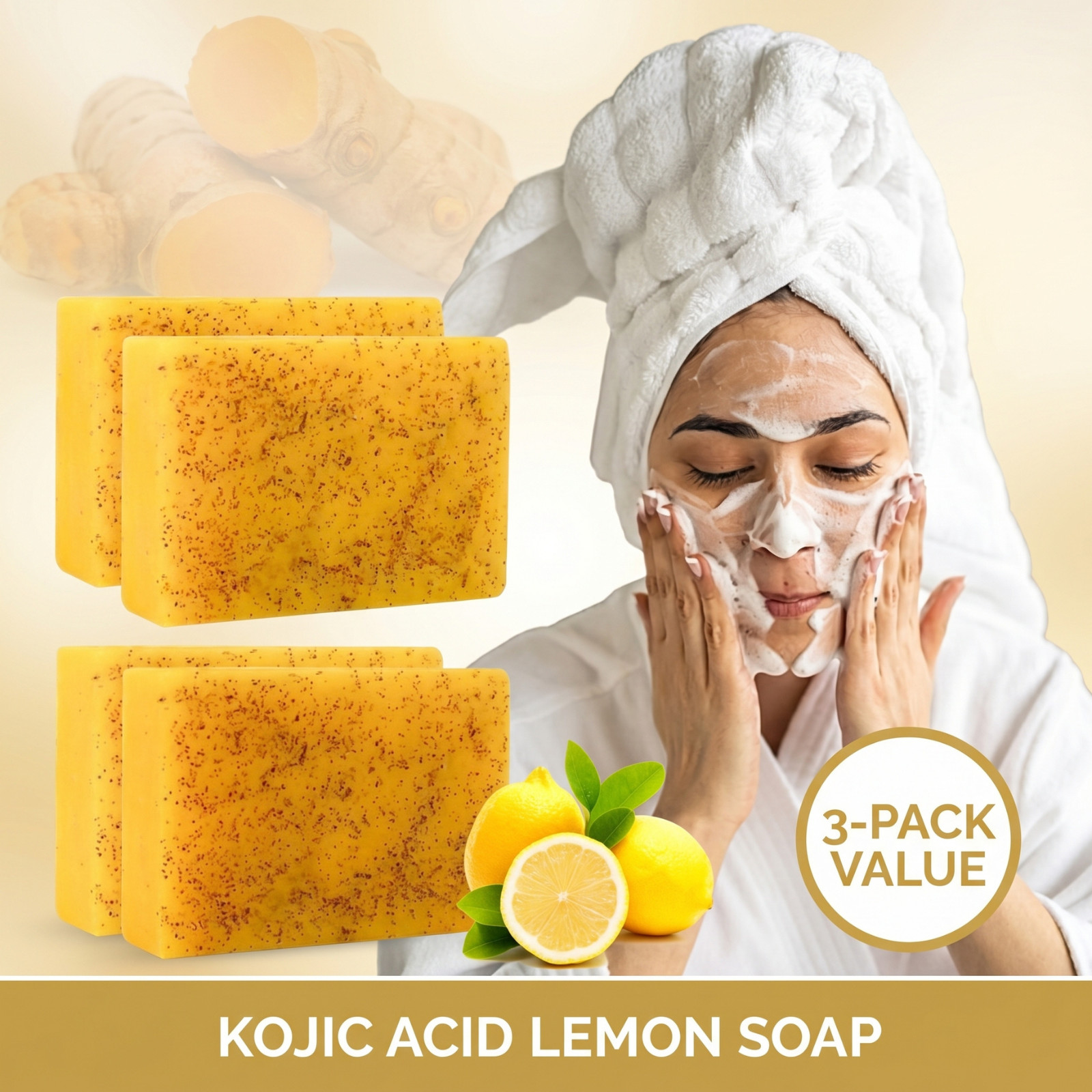3 Pack Handmade Turmeric Kojic Acid Soap Dark Spot Remover Brightening Face Body