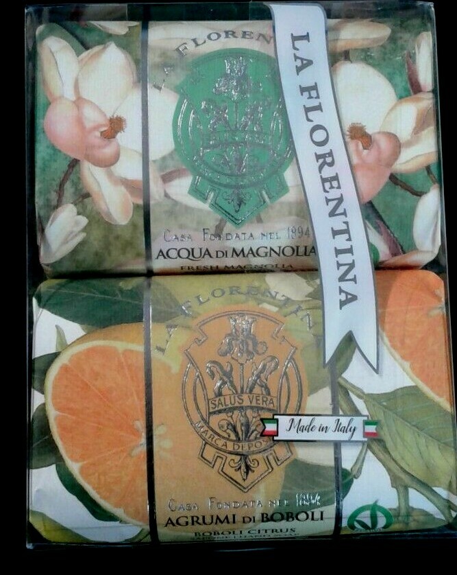 La Florentina Set of Two Tuscan Soaps Fresh Acqua DI Magnolia and Boboli Citrus