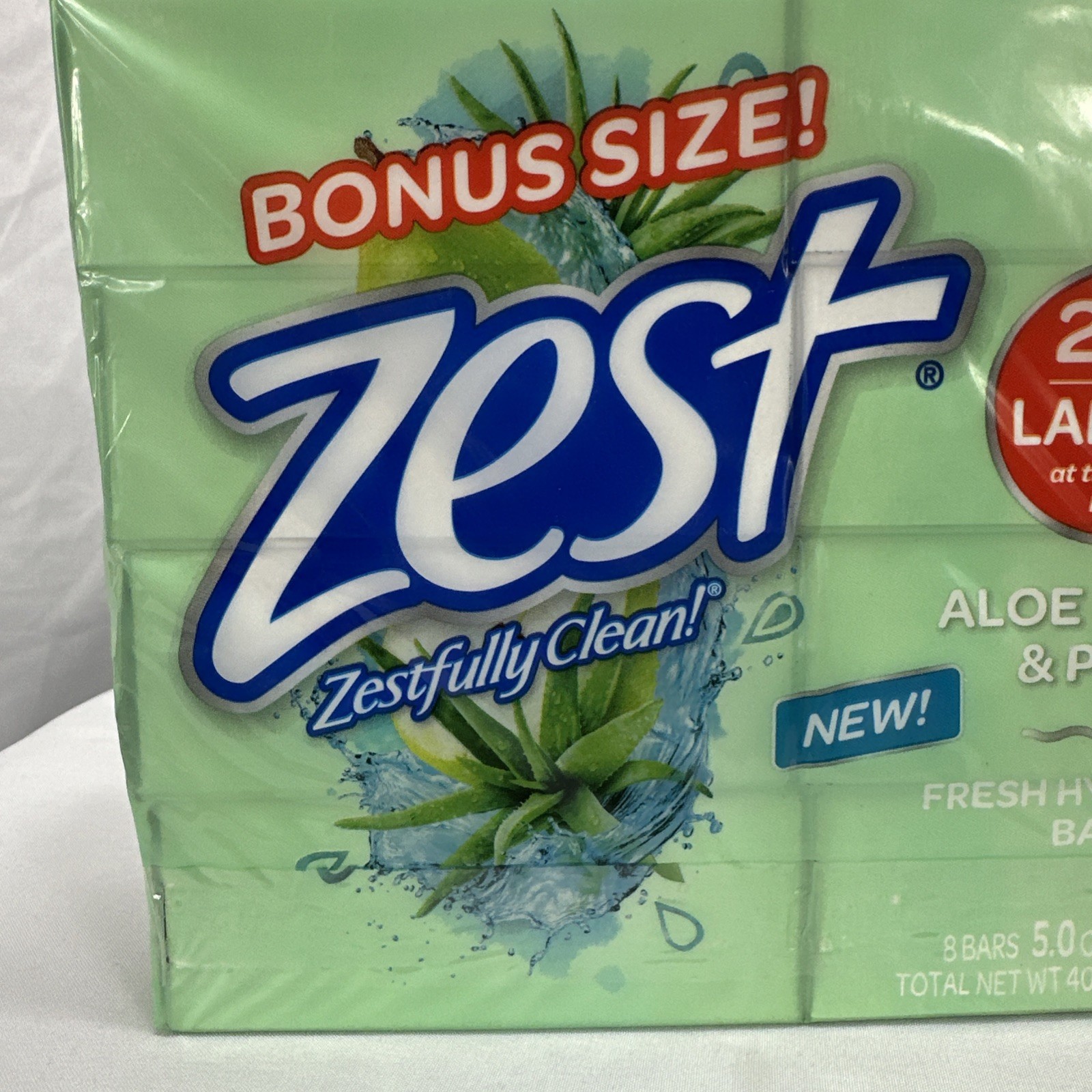 Zest Aloe Water & Pear Fresh Hydration Bar Soap 8 Pack 5 oz Bars New Sealed