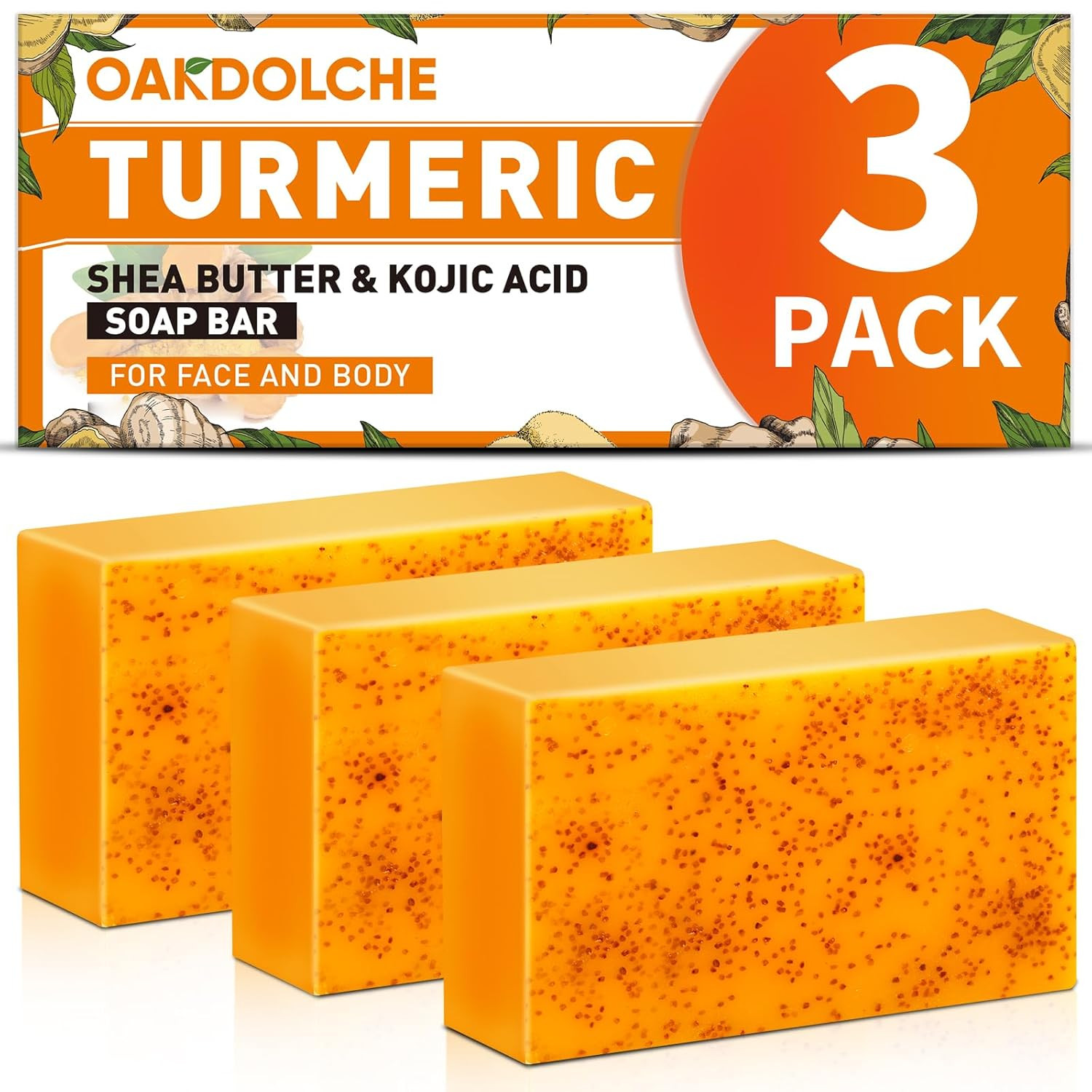 3 Pack Turmeric Kojic Acid Soap Bars – Infused with Retinol, Hydrolyzed