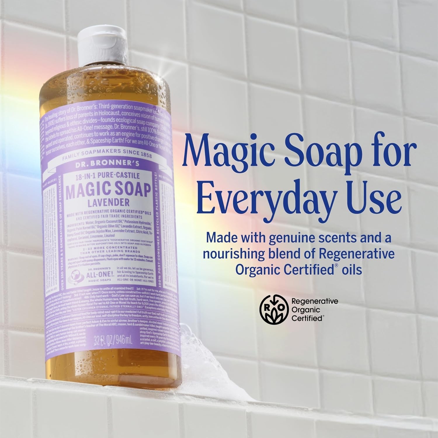 Organic Lavender Pure-Castile 32oz Soap – Gentle, & Multi-Purpose Cleanser