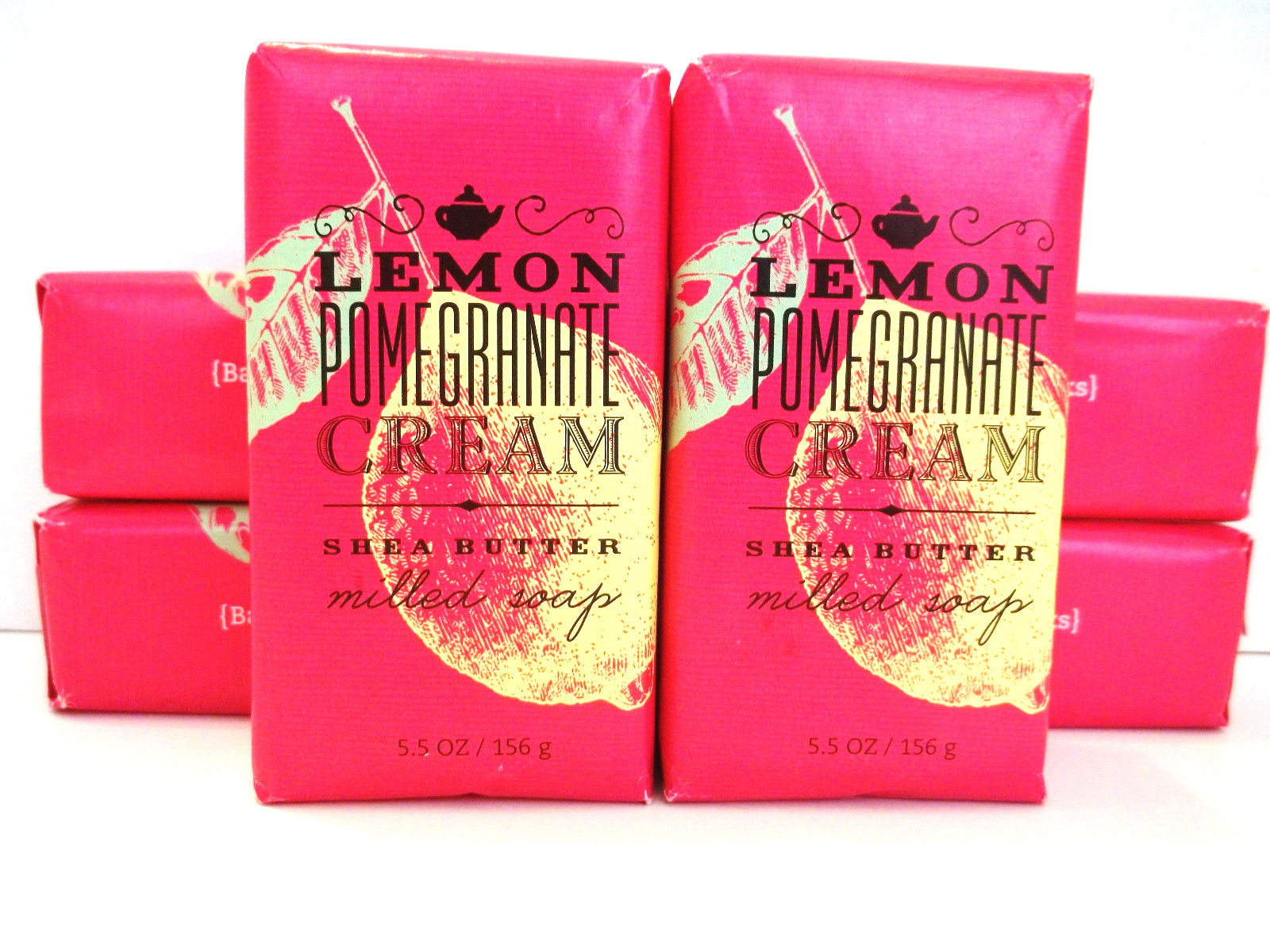 Bath Body Works LEMON POMEGRANATE CREAM Shea Butter Milled Bar Soap, NEW x 6