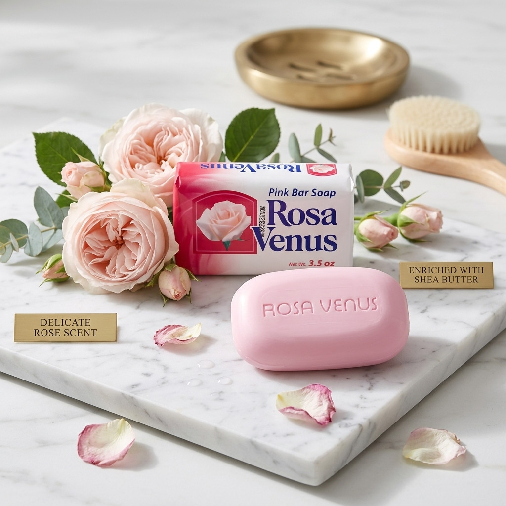 Rosa Venus Pink Bar Soap 3.5 oz Floral Scent Bath Soap Moisturizing 4 Pack