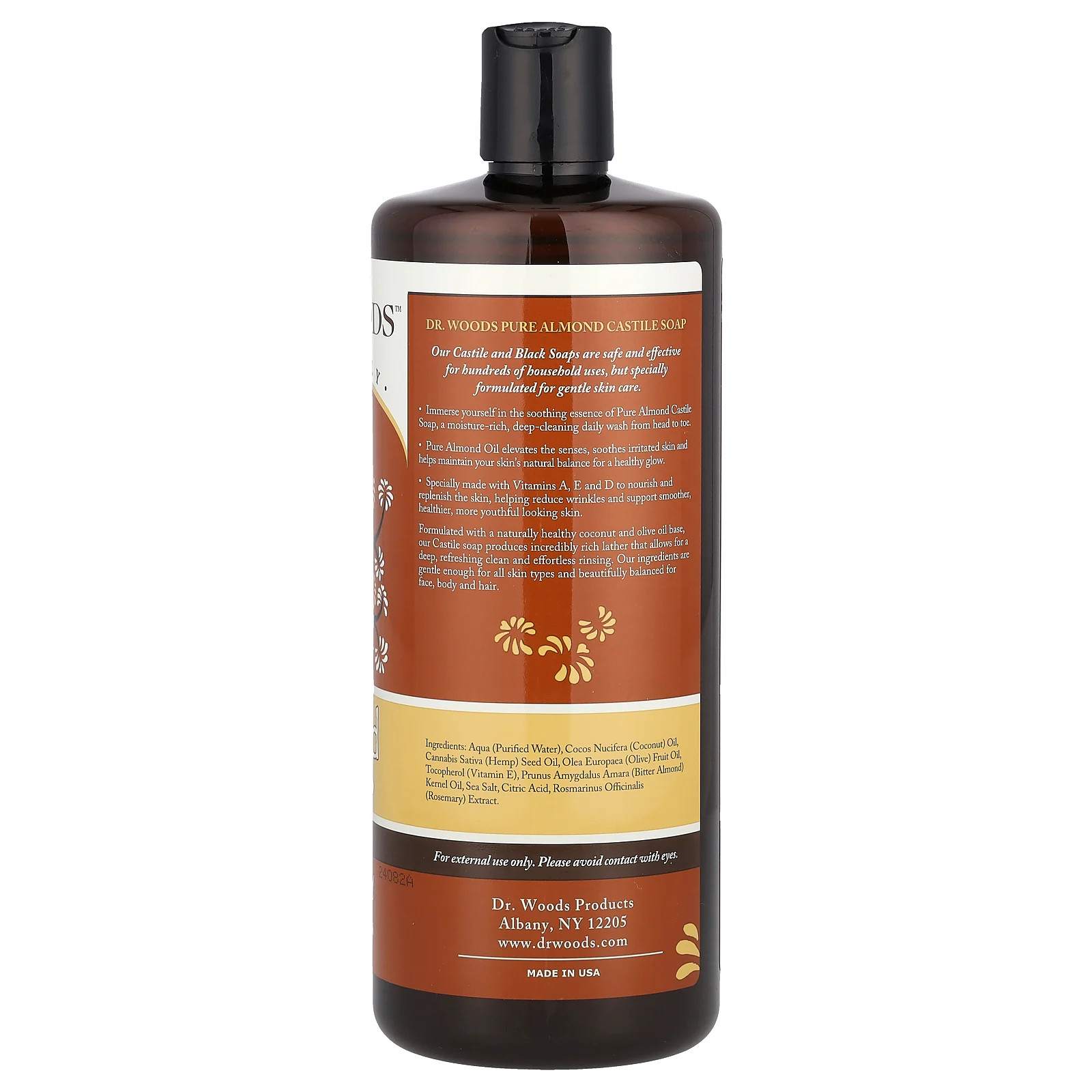 Dr Woods Almond Castile Soap 32 fl oz 946 ml All-Natural, Cruelty-Free,