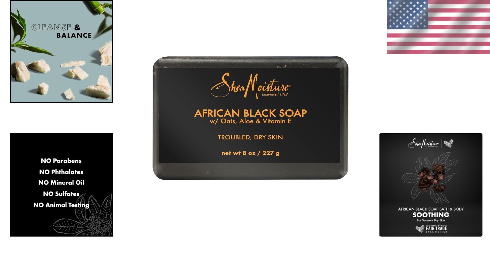 Cruelty-Free SheaMoisture Bar Soap – 8 oz African Black Soap for Troubled Skin