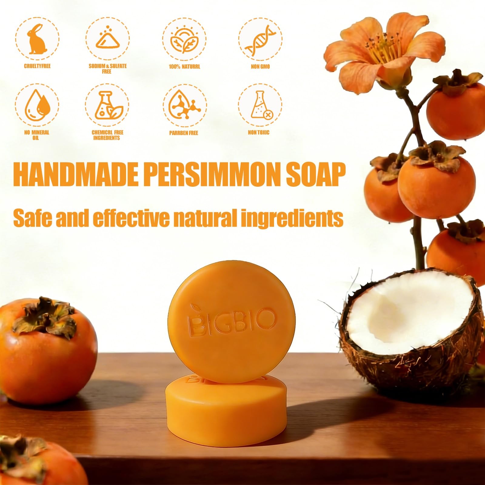 3 Pcs Persimmon Soap Bar for Body Odor Control, Natural Deodorant Body Bar So…