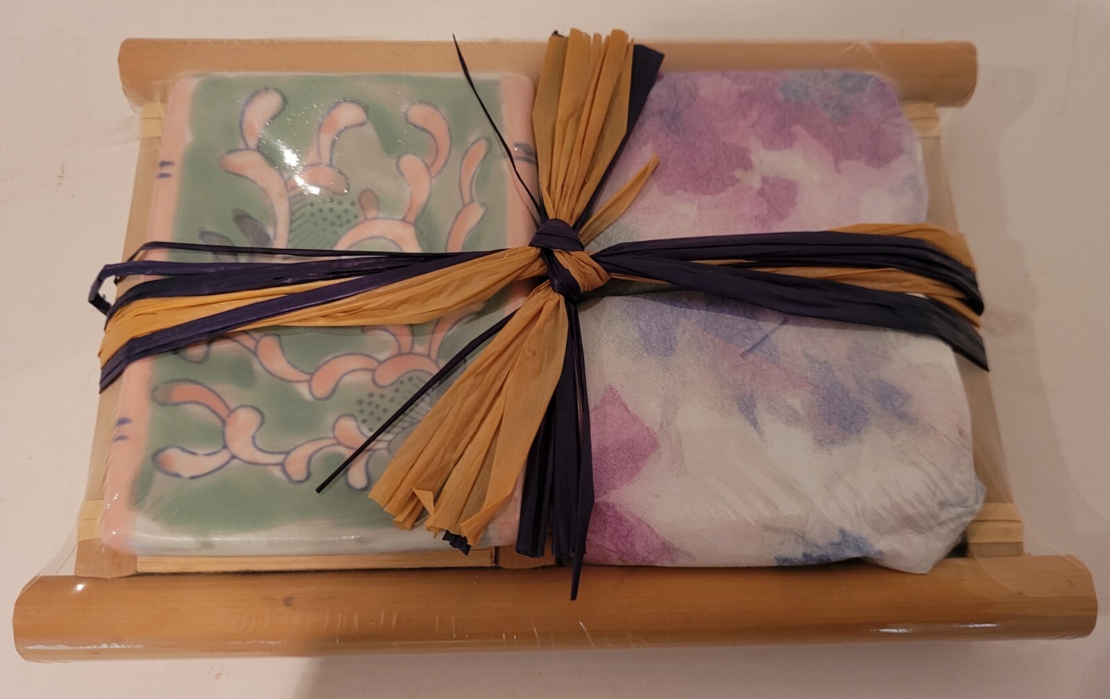 Vintage Porcelain Dish and 2 Soaps on Bamboo Tray-Ben Rickert – England-NEW