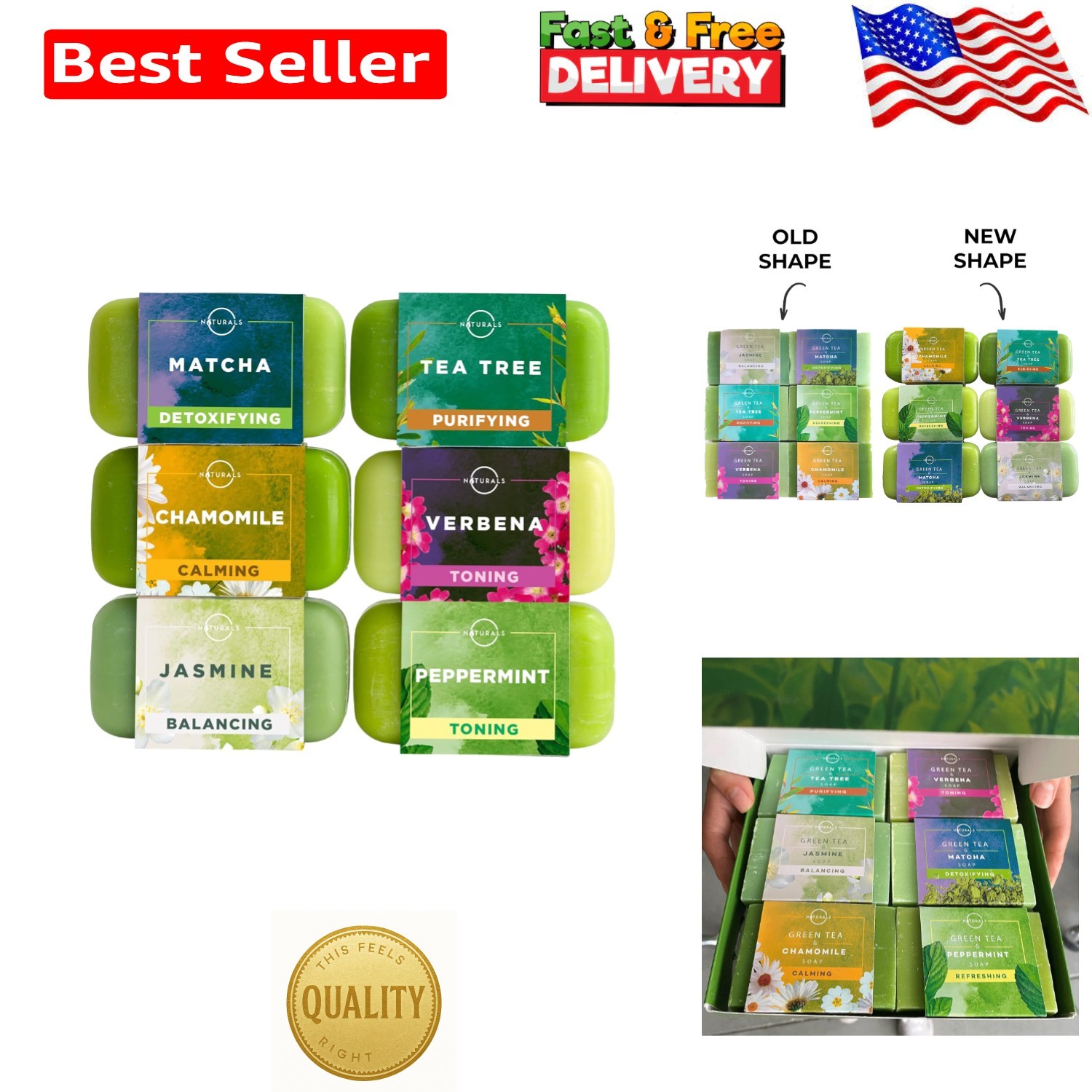Eco-Friendly 6-Piece Green Tea Soap Collection – Nourishing Gift Set for All