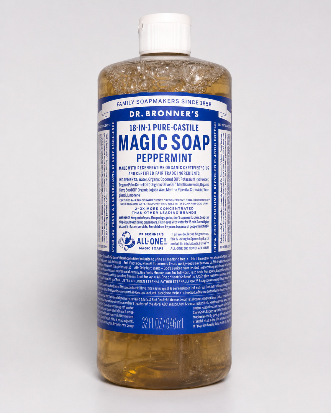 Dr. Bronner’s Pure Castile Liquid Soap 32oz – Peppermint – 18 in one