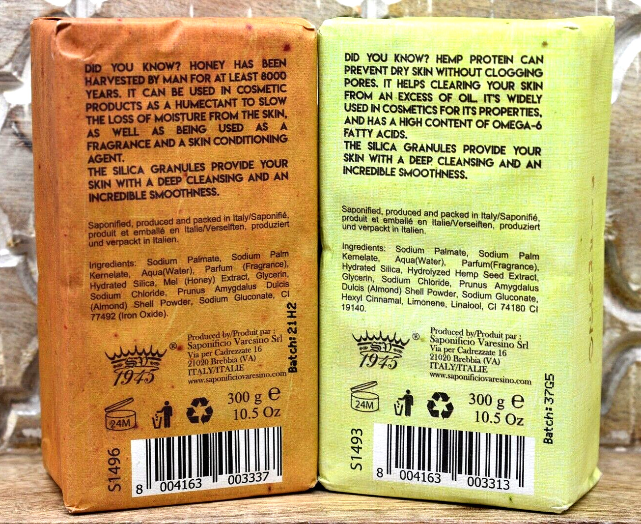 1 set of SAPONIFICIO VARESINO 1945 Honey Mineral Scrub & Hemp Mineral Soaps