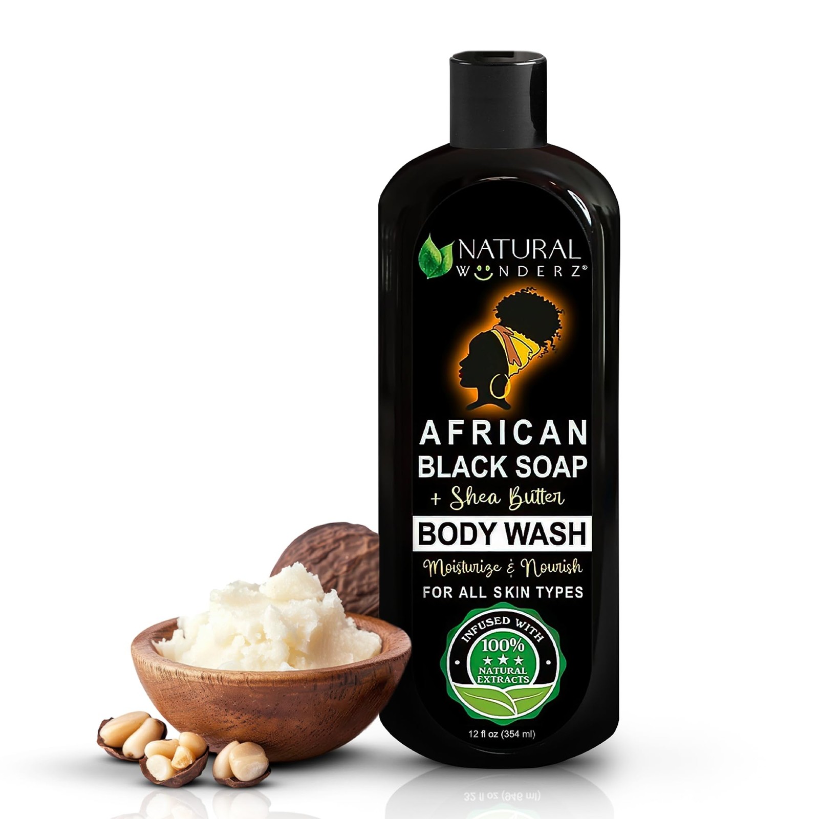 Natural Wunderz African Black Soap Body Wash, 12 oz – 12 Fl Oz (Pack of 1)