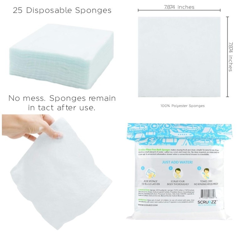 Scrubzz Disposable No Rinse Bathing Wipes – 25 Pack – All-In-1 Single Use Shower