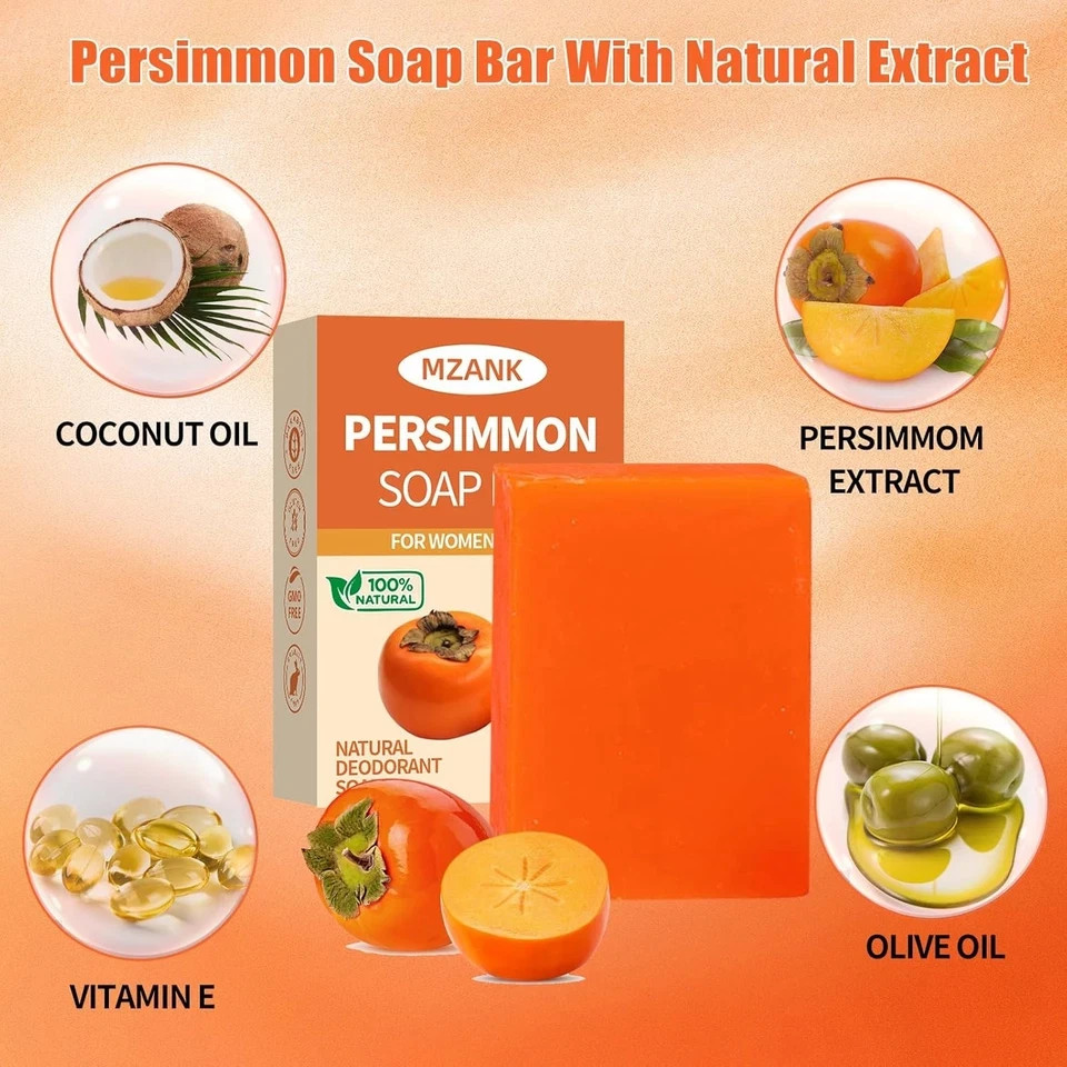 3 Pack Persimmon Soap Bar Natural Deodorant Body Face Soap Odor Control All Skin