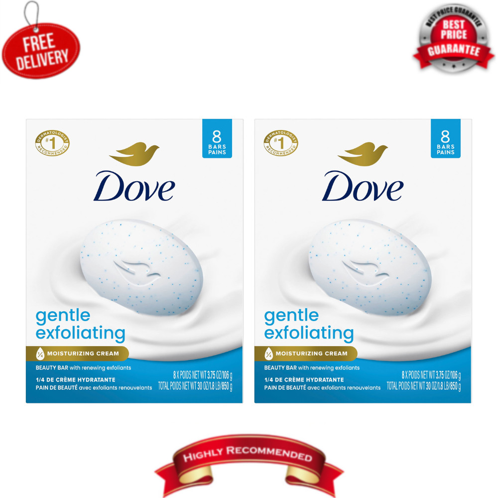 Dove Gentle Exfoliating Beauty Bar Soap, 3.75 oz, 8 Bars, 2 Pack (16 Bars Total)