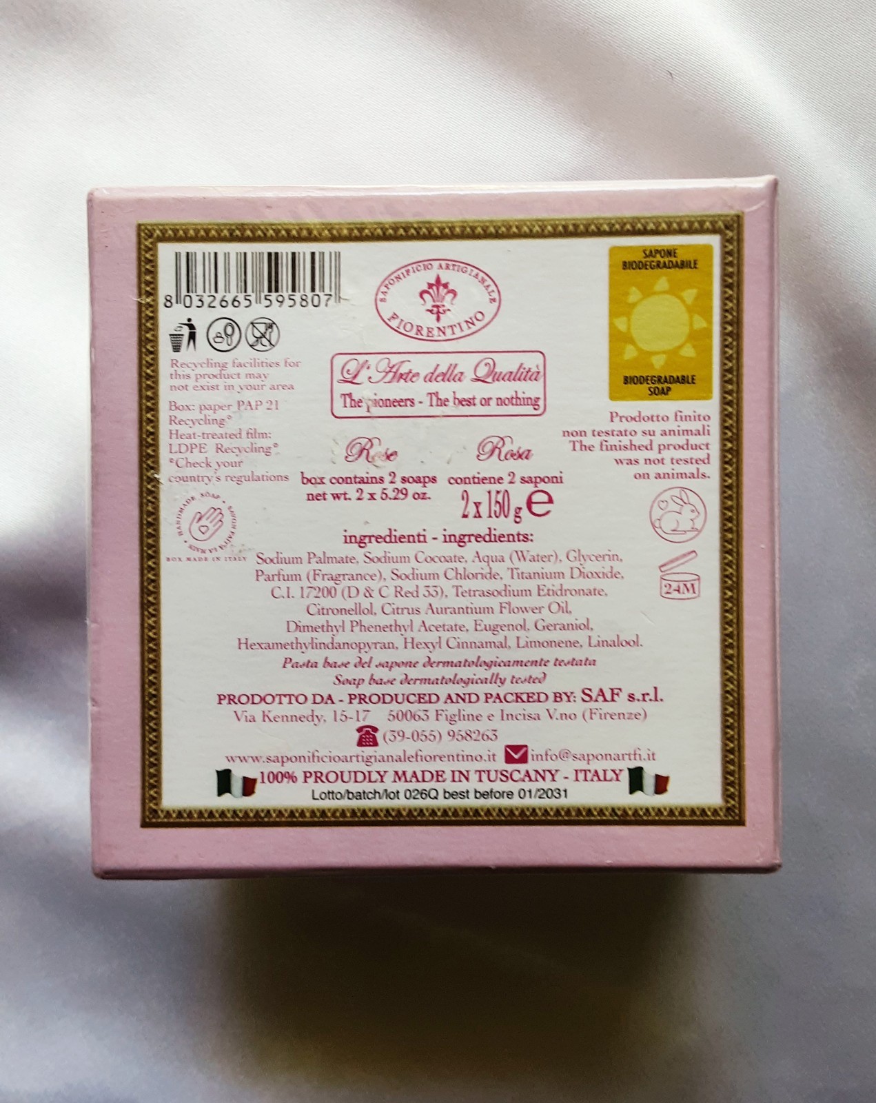 Saponificio Artigianale Fiorentino Rose Scented Soaps 2 x 5.29oz