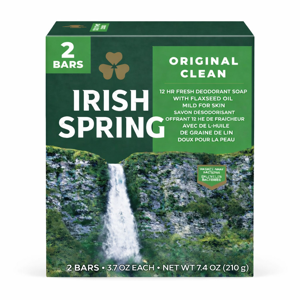 Irish Spring Bar Soap Original Clean 3.7 oz 2 Pack Deodorant Soap