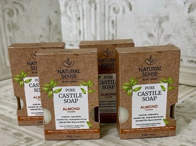 4 PACK Natural Sense ALMOND Pure Castile Bar Soap 5 Oz Plant Based