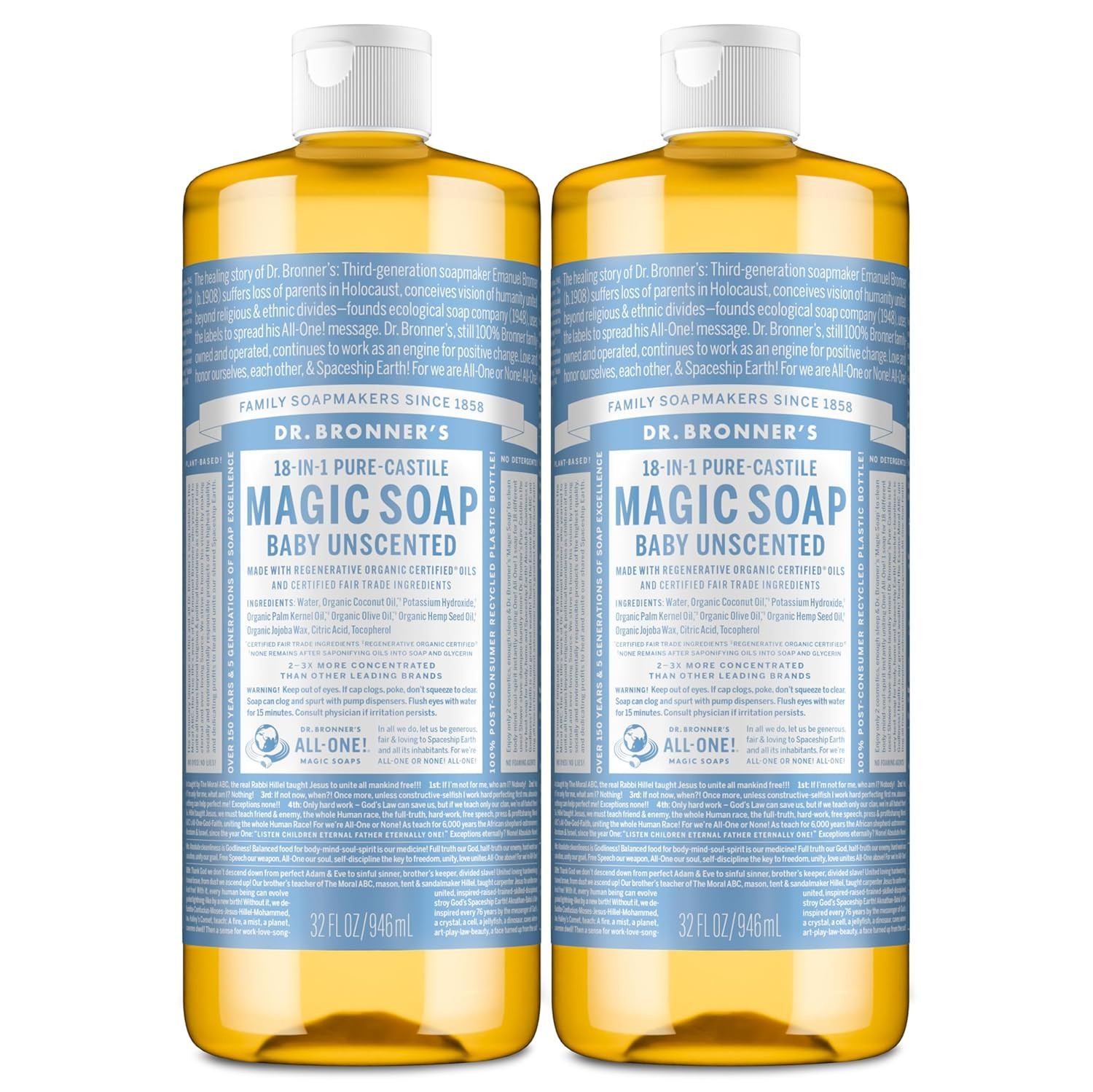 Pure-Castile Magic Liquid Soap (Baby Unscented, 8 Ounce)- Made with Regenerative