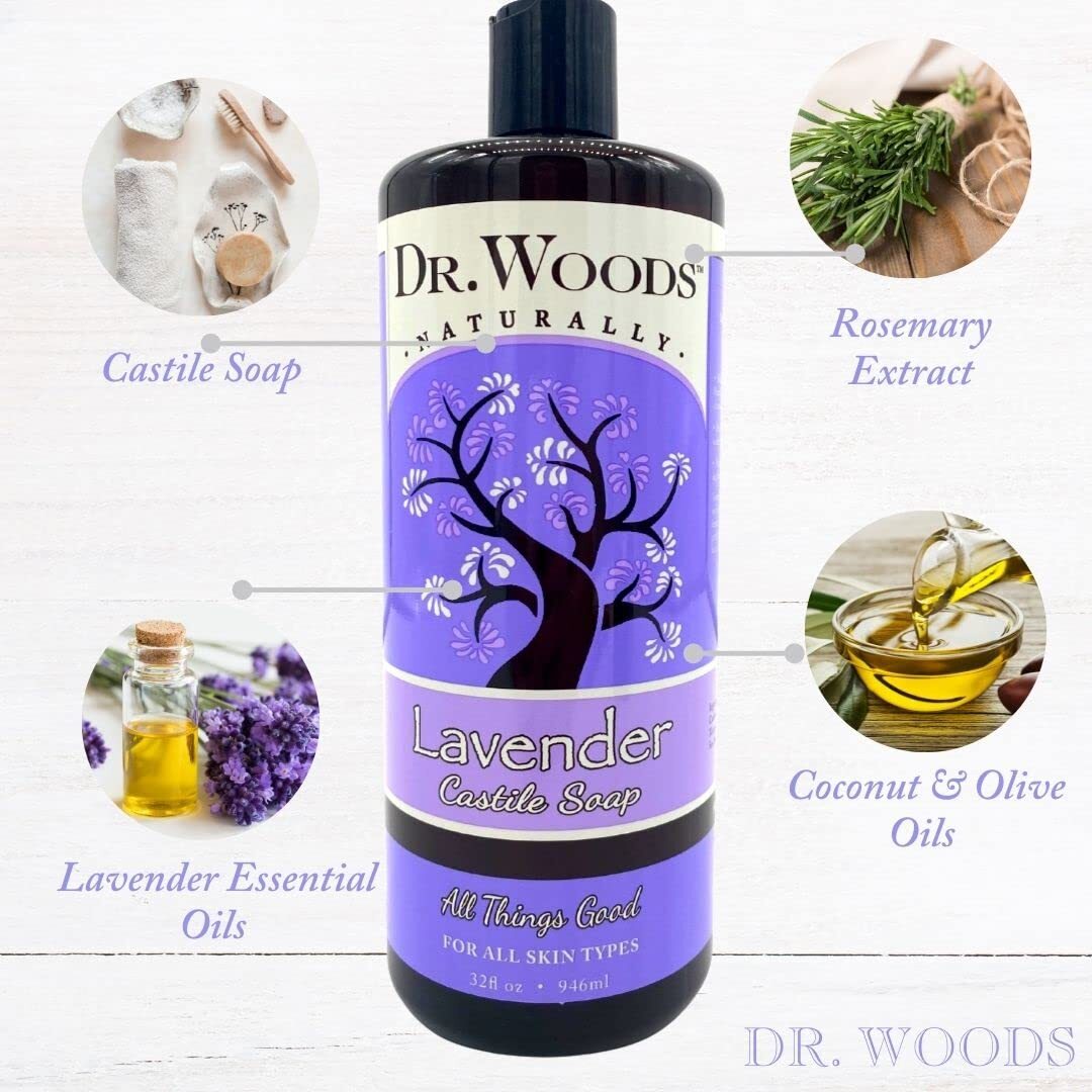 Dr Woods Lavender Castile Soap 32 Fl Oz Vegan Skin Cleanser For All Skin Types