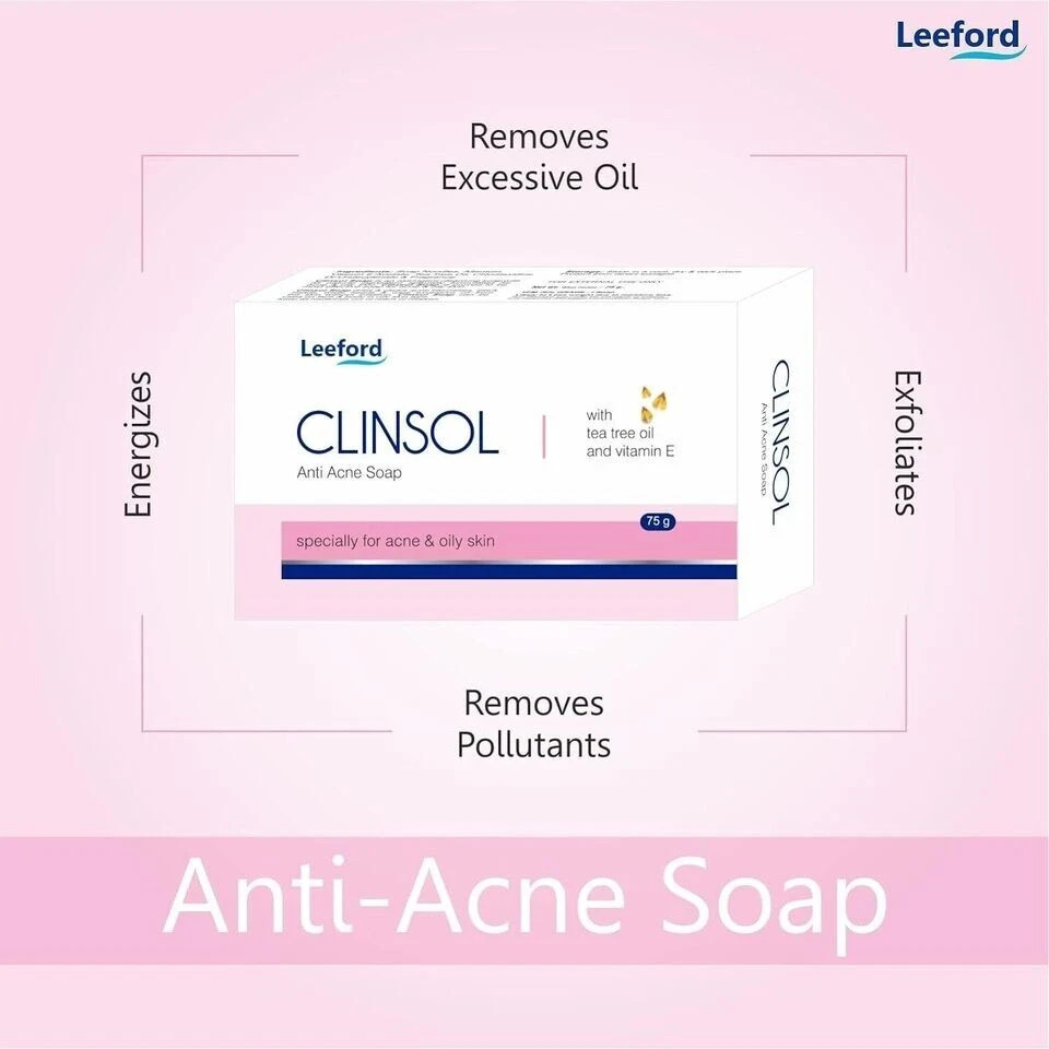 CLINSOL SOAP PACK OF 3 (75G EACH) BEST FOR ACNE & OILY SKIN ENRICHED TEA TREE