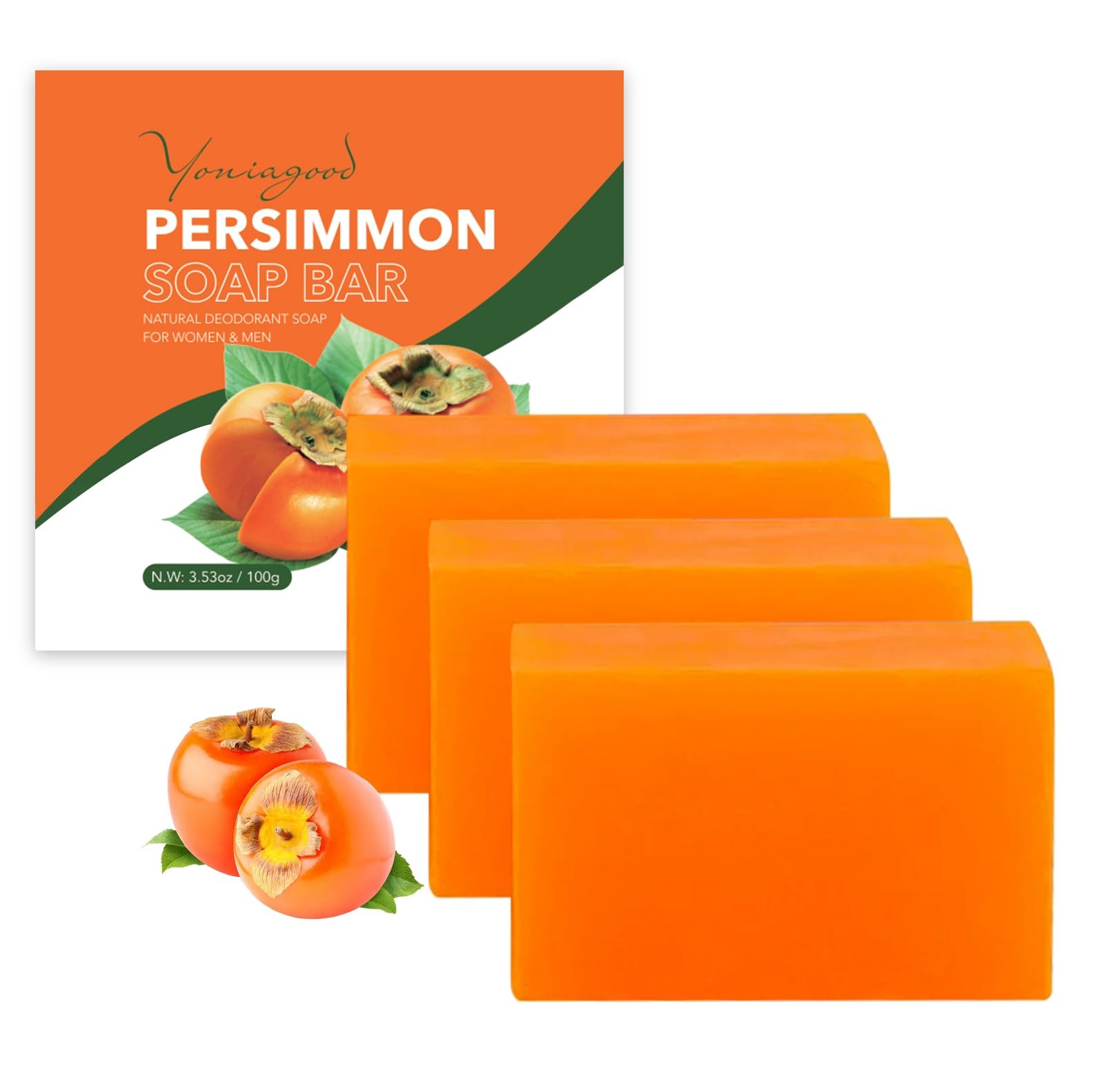 yoniagood 3 PCS Persimmon Soap Bar for Body Odor 3.53 Ounce (Pack of 3)