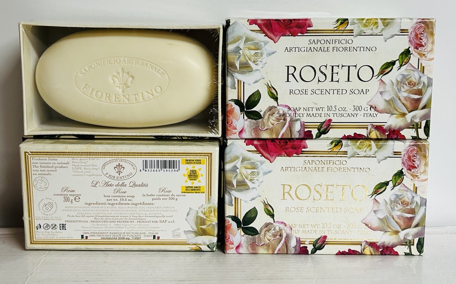 4-Pack Saponificio ~ Roses Scented Bar Soap from Tuscany Italy 10.5 oz Each