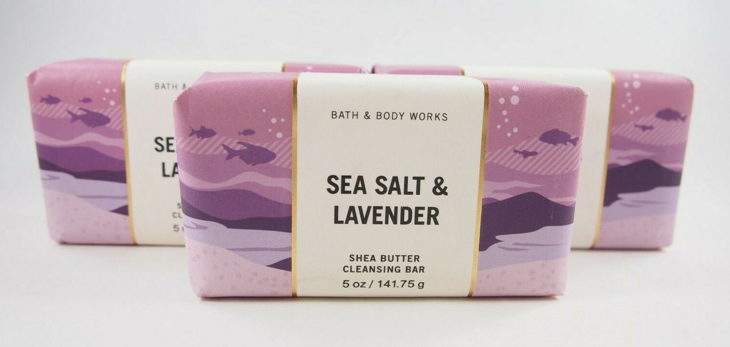 (3) Bath & Body Works Purple Sea Salt Lavender Shea Butter Cleansing Bar 5oz