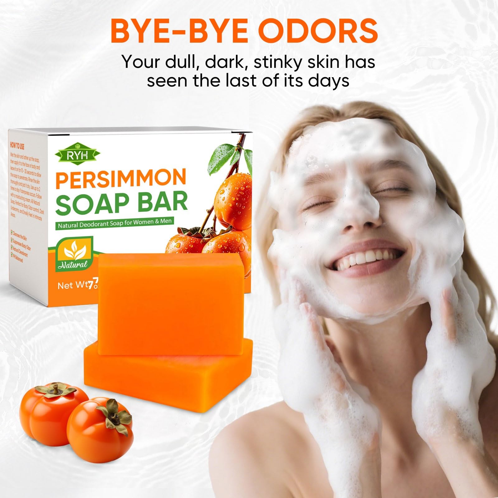 2 PCS Persimmon Soap Bar for Body Odor Control–Deodorizing & Eliminating Body…