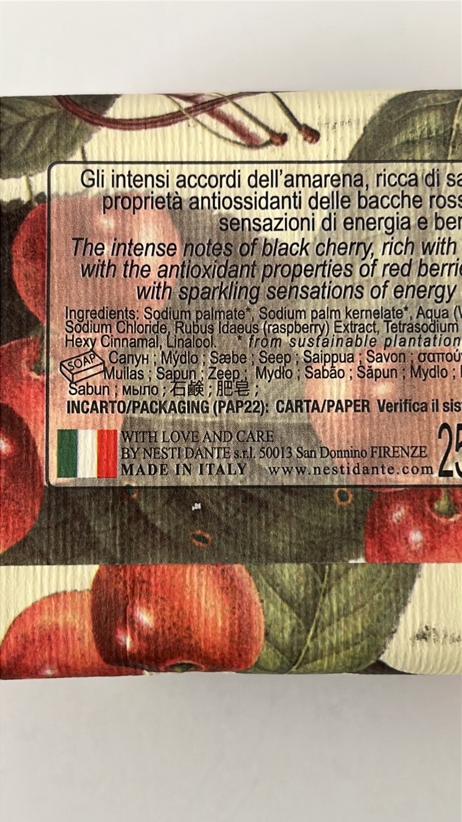 Nesti Dante Soap Bar IL Frutteto Antioxidant Black Cherry & Red Berries 8.8oz