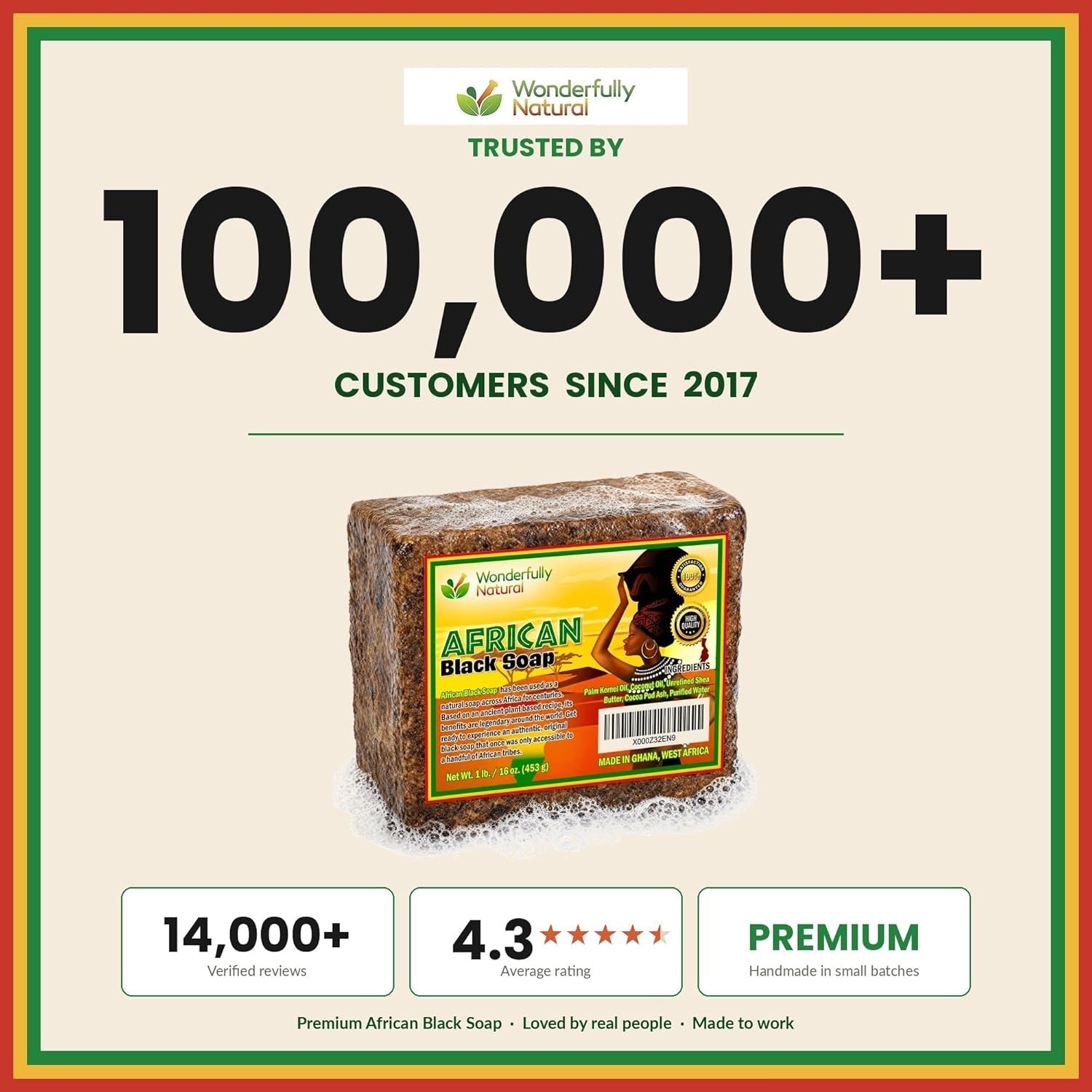 Unscented Organic African Black Soap – Fights Acne & Brightens Skin Tone