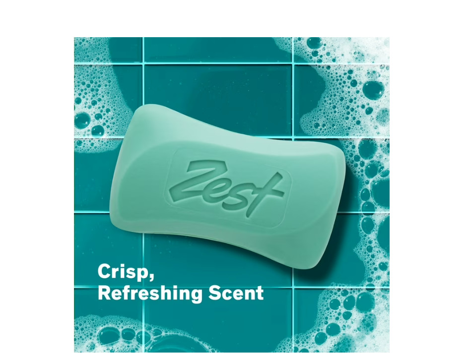 Zest Deodorant Bar Soap, Hydrating Moisture for All Skin Types, Aqua, 4 oz, 4P